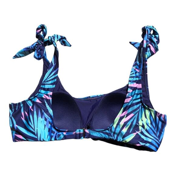 ModCloth NIP Retro Chic Tanya Vibrant Blue Tropical Print Crop Bikini Top XL - Picture 4 of 8